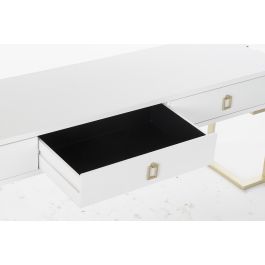 DKD Home Decor Mesa Centro Glam Blanco Dorado Madera Metal 3 Cajones Desmontable 150x36x48 cm
