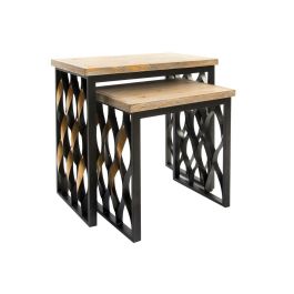 Mesita Auxiliar Loft DKD Home Decor Natural Negro 34 x 65 x 64 cm Set de 2