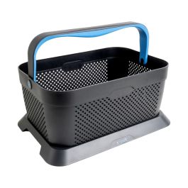 Rati V01762 Cesta de la compra para coche, antideslizante y segura, con adaptador de fijación, plástico reciclado y diseño moderno, Azul