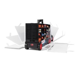 Dickie Toys Transportador de Coche 62cm con Asa – Maleta para 42 Vehículos en 5 Niveles, Incluye 7 Coches y 1 Helicóptero