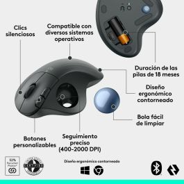 Logitech M575s Ratón Trackball Ergonómico Inalámbrico con Bluetooth/USB, 5 Botones, 2000 DPI, Negro