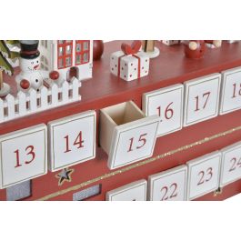 DKD Home Decor Calendario Adviento Navidad con LED de Madera Tradicional Rojo Blanco Diseño Autobús Casa Árbol 10x25x31.5 cm