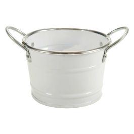 Ibergarden Macetero Bajo con Asas Blanco y Plata, Metal Zinc, 17.5x8.5x12.5 cm (Set de 72)