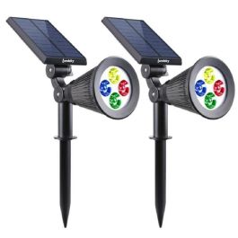 Lumisky 2 Focos Solares Impermeables Exterior con 4 LED RGB, 200 Lúmenes, Cabezal Giratorio 90°, Autonomía 10h, para Suelo o Pared