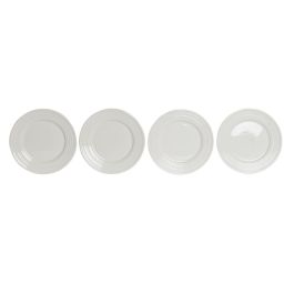 DKD Home Decor Plato Básico de Porcelana Blanco | Vajilla Set de 4 Piezas | Dimensiones 19x19x2 cm | Apto Microondas y Lavavajillas