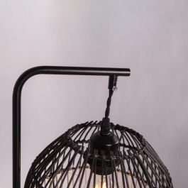Lámpara de Mesa Granada SKD-T1021 de Ratán Natural y Metal Negro – Estilo Natural Boho-Chic para Salón Dormitorio, Compatible E27