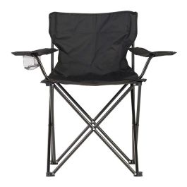 Null Silla plegable de camping con porta bebida, 80x83,5x51cm, negro, lona, hasta 120kg Null Silla plegable de camping con porta bebida, 80x83,5x51cm, negro, lona, hasta 120kg