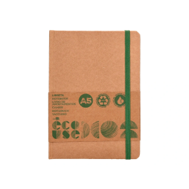 Liderpapel Libreta Ecouse A5 Reciclada 96 Hojas 70gr Rayado Horizontal con Gomilla y Marca Páginas