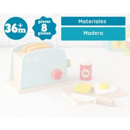 KioKids Juguete Tostadora de Madera Azul | Set de Desayuno de Imitación con Huevo, Mantequilla, Mermelada y Tostadas | Niños +3 Años