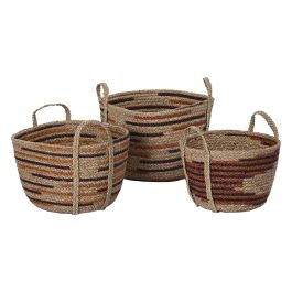 DKD Home Decor Cesta Boho Natural Marron Seagrass 38 x 41 x 38 cm Set de 3