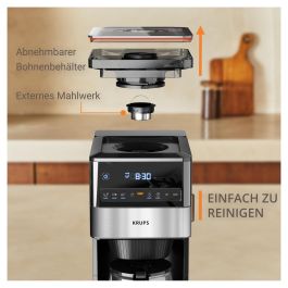 Krups KM8428 Cafetera de Filtro Programable Aroma Partner, 1.5L, Molinillo Integrado, para Granos y Café Molido, 1000W, Color Negro