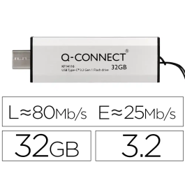 Q-connect Memoria USB Flash Drive 32 GB USB 3.2 Tipo C Conector Deslizante Plateado Precio: 15.5606. SKU: B19HQ6CG6S