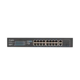 Lanberg RSFE-16P-2C-150 Switch Ethernet Gigabit No Administrado, 18 Puertos RJ-45 con PoE, Montaje en Rack 1U, Negro