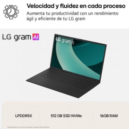 LG Gram 15ZD80T-G.AX55B Portátil 15.6" FHD Ryzen AI 5-340/16GB RAM/512GB SSD/Sin Sistema Operativo