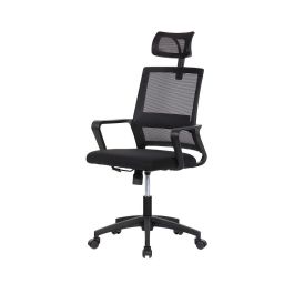 Silla de oficina ergonómica negra con respaldo en malla de nylon