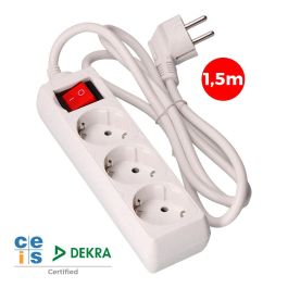 Prolongador con 3 tomas 2p+t, 16a 250v~ con interruptor luminoso, 1,5 m de cable h05vv-f 3g1,5mm² blanco