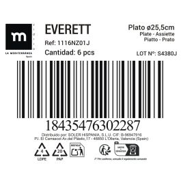 La Mediterranea Plato Llano 25.5 cm Opal Everett (36 Unidades)