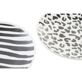 DKD Home Decor Plato Urban de Gres, Color Negro y Blanco, 20x20 cm. Apto para Microondas y Lavavajillas. Pack de 12 Platos
