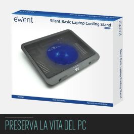 Ewent EW1250 Soporte de Refrigeración para Portátil hasta 16", Ventilador Silencioso 125mm, USB, Antideslizante