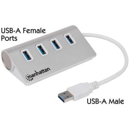 MANHATTAN Hub USB 3.0 SuperSpeed 4 Puertos USB 3.2 Gen 1 Tipo-A Aluminio Blanco 5000 Mbit/s Plug & Play
