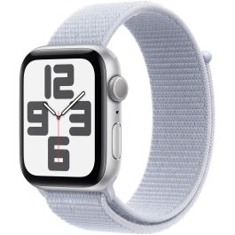 Apple Watch SE GPS 44mm con Caja de Aluminio Plateado y Correa Deportiva Azul Cloud. Pantalla OLED de 1000 nits, 32GB.