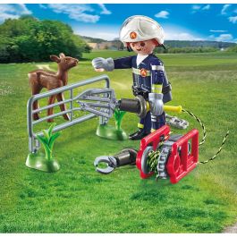 Playmobil Misión Bomberos: Rescate Animal 71467, Set de Juego con Bombero y Cervatillo para Niños +4 Años