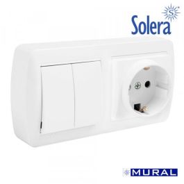 Solera E3-42983 Base Schuko Bipolar con Tt Lateral Doble Conmutador y Obturador Corriente Normal 10Ax 250V Mural Blanco