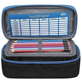 WEDO 242 43010 Estuche suave Schlamperbox para lápices, poliéster, negro y azul claro, con cremallera, infantil