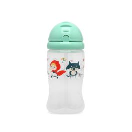 KioKids Botella para Bebé 350 ml Verde con Pajita de Silicona Suave, Apertura Deslizante, Anti-Ahogo, BPA Libre, +6 Meses