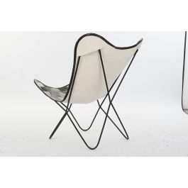 DKD Home Decor Silla Colonial Metal Piel Blanco Negro Gris Beige 70 x 90 x 74 cm