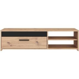 Mueble TV PILVI - Estilo moderno - Decoración roble - 1 solapa + 2 nichos - L 120 x P 42 x H 32 cm