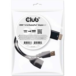 Club 3D Adaptador HDMI a DisplayPort Macho/Hembra 4K@30Hz, Conectores Dorados, Plug & Play, 0.18m Negro