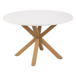Mesa Comedor Blanco-Natural Dm-Metal 120 X 120 X 76 cm