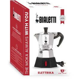 Bialetti Moka Elettrika Cafetera Eléctrica de Aluminio para Café Molido, 2 Tazas, Color Negro y Rojo Pasión