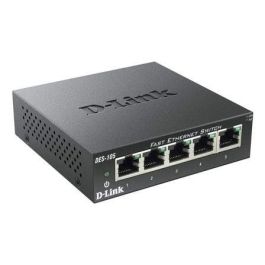 D-Link DES-105 Switch Conmutador de Red 5 Puertos Fast Ethernet 10/100 Mbps RJ-45 Plug & Play, Silencioso con Carcasa Metálica y QoS