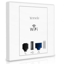 ADAPTADOR DE ENCHUFE TENDA W6 - VALIDO PARA PARED - WiFi N 300MBPS - 2XPUERTOS DE RED - 1XUSB 2.0 (CARGA) - 1XRJ11 - INCLUYE CAJA PARA EMPOTRAR