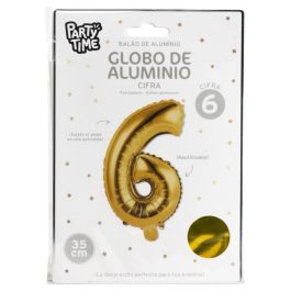 Party Time Globo de Cifra 6 Oro de 35 cm para Aniversarios y Cumpleaños, Reutilizable, Apto para Hinchar con Helio o Aire Party Time Globo de Cifra 6 Oro de 35 cm para Aniversarios y Cumpleaños, Reutilizable, Apto para Hinchar con Helio o Aire