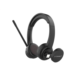 Q-connect Auricular Inalámbrico Diadema con Micrófono Flexible, Botón Bluetooth USB, Color Negro