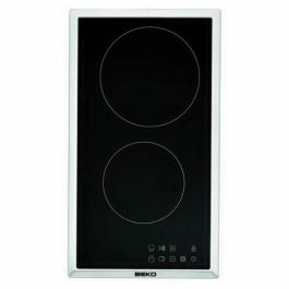 Beko HDMC32400TX Placa vitrocerámica 2 zonas 3000W, ancho 30 cm, con mandos frontales, revestimiento de vidrio, marco inoxidable, negra.