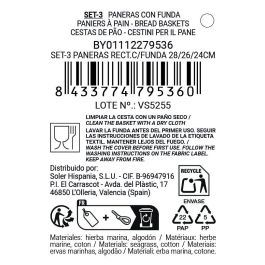 Inde Set de 3 Paneras Rectangulares con Funda 28 cm, 26 cm, 24 cm (8 Unidades)