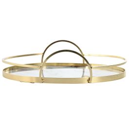 DKD Home Decor Bandeja de Decoración Moderna, Dorado y Blanco, 30x30x6 cm, Set de 2, de Metal y Cristal con Asa DKD Home Decor Bandeja de Decoración Moderna, Dorado y Blanco, 30x30x6 cm, Set de 2, de Metal y Cristal con Asa