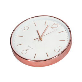 Q-connect Reloj de Pared Metálico Redondo 30.5 cm Movimiento Silencioso Rosa Dorado