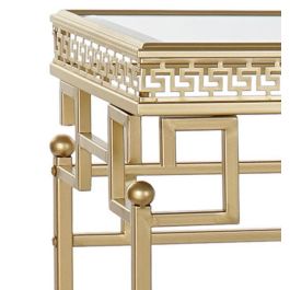 DKD Home Decor Mesita Auxiliar Árabe con Lámpara E27 Dorado de Metal 42x44x42 cm
