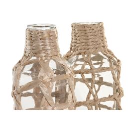 DKD Home Decor Jarron Cottage de Cristal y Fibra Transparente Marron 7 x 19 x 7 cm (24 Unidades)