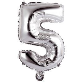 Party Time Globo Cifra 5 Plata 35 cm para Aniversarios y Cumpleaños, Hinchable con Aire o Helio, Reutilizable