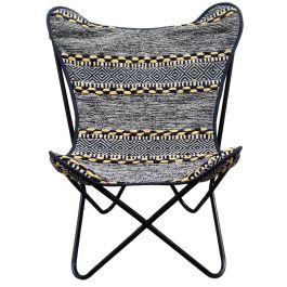 DKD Home Decor Sillon Indio Mariposa Algodón Hierro Negro Blanco Amarillo 74x65x90 cm Altura Asiento 40cm Soporta 150kg Desmontable Precio: 67.9899. SKU: S3015925