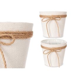 Ibergarden Macetero de Tela Blanco con Lazo Marrón - Elegante y Funcional para Plantas, Fabricado con Plástico y Cuerda, 15x14 cm (24 Unidades) Precio: 59.89000028. SKU: S3610254
