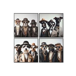 DKD Home Decor Cuadro Loft Perros Gafas Lienzo MDF Negro Blanco 3 x 62 x 62 cm (4 Unidades)