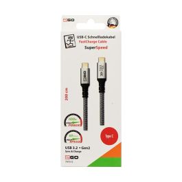 2GO Cable USB-C a USB-C 100W 10Gbps 2m, Nylon, Carga Rápida, Plata, Ref. 797513