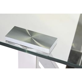 DKD Home Decor Mesa de Comedor Moderna Plateada Transparente Acero y Cristal 180 x 90 x 75 cm